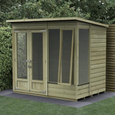 7x5 Forest Beckwood Pent Summerhouse with Double Doors - 25yr Guarantee - front opening window
