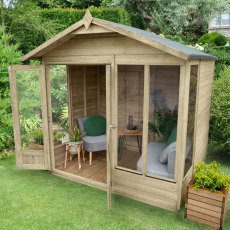 7ft x 5ft Forest Beckwood Summerhouse Pressure Treated - insitu with doors open