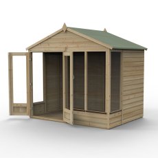8x6 Forest Beckwood Apex Summerhouse with Double Doors - 25yr Guarantee - isolated angle view, doors open