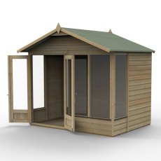 8x6 Forest Beckwood Apex Summerhouse with Double Doors - 25yr Guarantee - isolated angle view, doors open