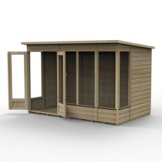 10x6 Forest Beckwood Pent Summerhouse with Double Doors - 25yr Guarantee - isolated angle view, doors open