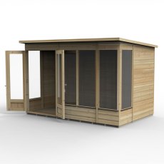 10x6 Forest Beckwood Pent Summerhouse with Double Doors - 25yr Guarantee - isolated angle view, doors open