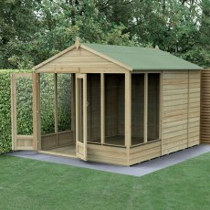 10ft x 8ft Forest Beckwood Summerhouse Pressure Treated - insitu with doors open