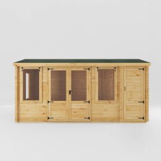 16x10 Mercia Reverse Apex Log Cabin With Side Shed in 19mm Logs - isolated front view