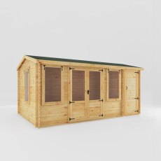 16x10 Mercia Reverse Apex Log Cabin With Side Shed in 19mm Logs - isolated angle view
