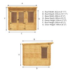 10x10 Mercia Pent Log Cabin in 19mm Logs - dimensions