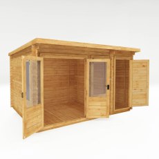 13x10 Mercia Pent Log Cabin With Side Shed in 19mm Logs - isolated angle view