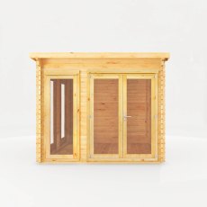 3m x 3m Mercia Studio Pent Log Cabin - 28mm Logs - White Background, Front View