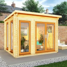 3m x 3m Mercia Studio Pent Log Cabin - 28mm Logs - UPVC Doors, Oak