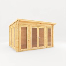 4m x 3m Mercia Studio Pent Log Cabin - 28mm Logs - White Background, Doors Closed