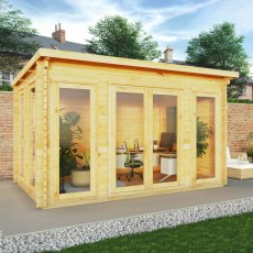 4m x 3m Mercia Studio Pent Log Cabin - 28mm Logs - In Situ, Doors Closed