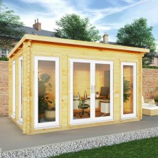 4m x 3m Mercia Studio Pent Log Cabin - UPVC Doors, White