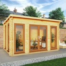 4m x 3m Mercia Studio Pent Log Cabin - UPVC Doors, Oak