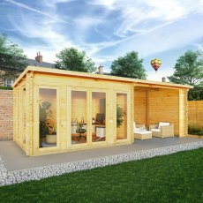 7m x 3m Mercia Studio Pent Log Cabin With Patio Area - In Situ, Doors Closed