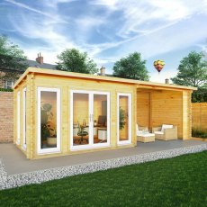 7m x 3m Mercia Studio Pent Log Cabin With Patio Area - UPVC Doors, White