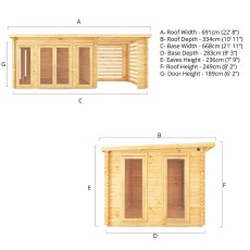 7m x 3m Mercia Studio Pent Log Cabin With Slatted Area - Dimensions