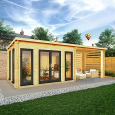 7m x 3m Mercia Studio Pent Log Cabin With Slatted Area - UPVC Doors, Grey