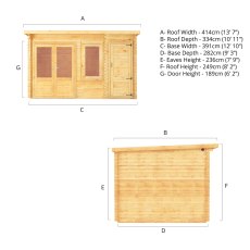 4.1m X 3m Mercia Elite Pent Log Cabin With Side Shed - 28mm Logs - dimensions