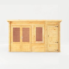 4.1m X 3m Mercia Elite Pent Log Cabin With Side Shed - 28mm Logs - isolated front view