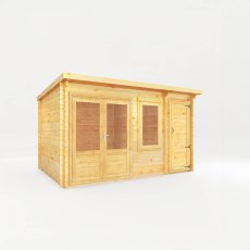 4.1m X 3m Mercia Elite Pent Log Cabin With Side Shed - 28mm Logs - isolated angle view
