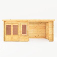 6m x 3m Mercia Elite Pent Log Cabin With Patio Area - 28mm Logs - isolated front view