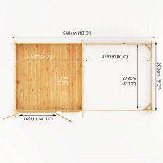 6m x 3m Mercia Elite Pent Log Cabin With Patio Area - 28mm Logs - footprint