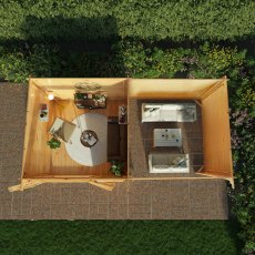 6m x 3m Mercia Elite Pent Log Cabin With Patio Area - 28mm Logs - in situ, top view