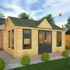 5.3m x 4m Mercia Clock Tower Log Cabin - UPVC Grey Doors, Closed