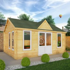 5.3m x 4m Mercia Clock Tower Log Cabin - UPVC Doors Closed, White