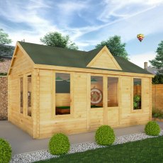 5.3m x 4m Mercia Clock Tower Log Cabin - In Situ, Wooden Doors Closed
