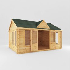 5.3m x 4m Mercia Clock Tower Log Cabin - White Background, Doors Open
