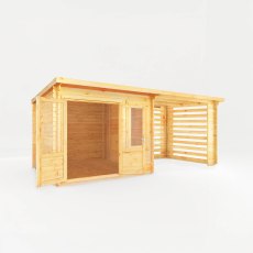 6m X 3m Mercia Elite Pent Log Cabin With Slatted Area - 28mm Logs - isolated angle view, doors open
