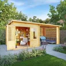 6m X 3m Mercia Elite Pent Log Cabin With Slatted Area - 28mm Logs - in situ, angle view