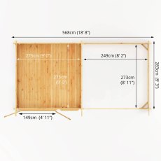 6m X 3m Mercia Elite Pent Log Cabin With Slatted Area - 28mm Logs - footprint