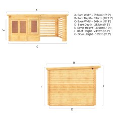 6m X 3m Mercia Elite Pent Log Cabin With Slatted Area - 28mm Logs - dimensions