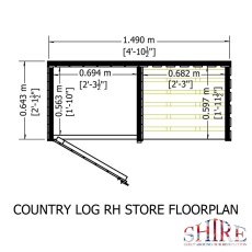 5x2 Shire Country Pent Log Store with Storage - Pressure Treated - footprint