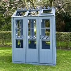 6x4 Shire Hemsby Traditional Wooden Greenhouse - in situ, angle view