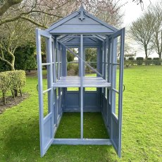 6x4 Shire Hemsby Traditional Wooden Greenhouse - in situ, side view, door open