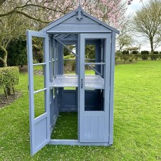 6x4 Shire Hemsby Traditional Wooden Greenhouse - in situ, side view, one door open