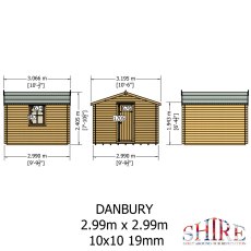 10Gx10 Shire Danbury Log Cabin (19mm Logs) - dimensions