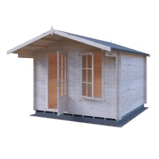 10Gx10 Shire Crinan Log Cabin (19mm Logs) - isolated angle view, doors open