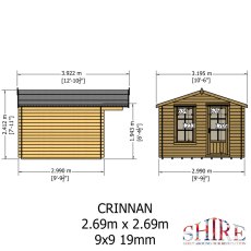 10Gx10 Shire Crinan Log Cabin (19mm Logs) - dimensions