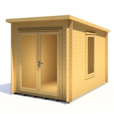 10Gx7 Shire Emneth Pent Log Cabin in 19mm Logs - isolated front view, all closed