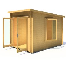10Gx7 Shire Emneth Pent Log Cabin in 19mm Logs - isolated angle view - door and window open