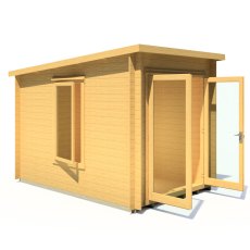 10Gx7 Shire Emneth Pent Log Cabin in 19mm Logs - isolated side view - All open