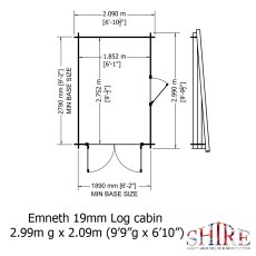 10Gx7 Shire Emneth Pent Log Cabin in 19mm Logs - footprint