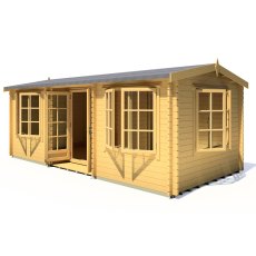 10Gx20 Shire Elveden Log Cabin in 44mm logs - isolated angle view, doors open