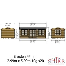 10Gx20 Shire Elveden Log Cabin in 44mm logs - dimensions