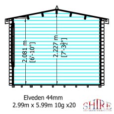 10Gx20 Shire Elveden Log Cabin in 44mm logs - internal dimensions