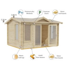 10Gx12 Shire Clockhouse Log Cabin in 44mm Logs - features